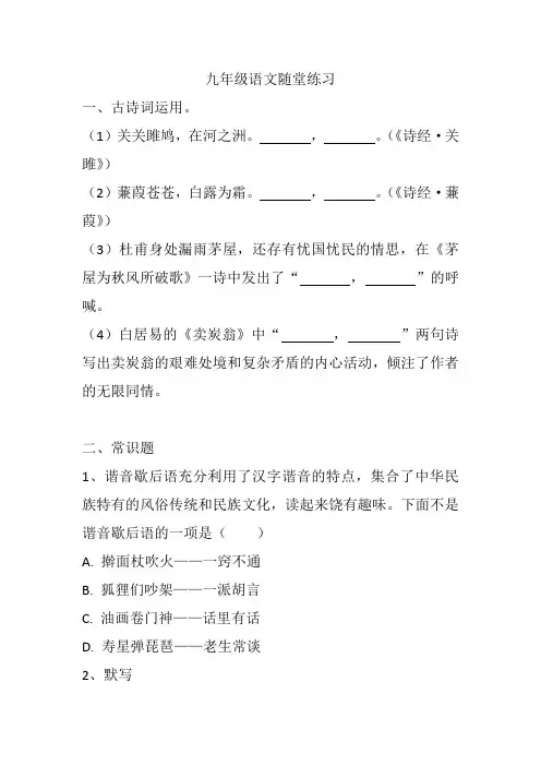 九年级语文随堂练习