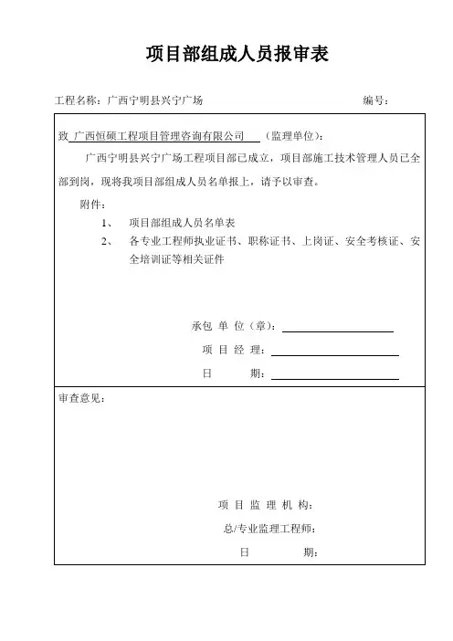3.项目部组成人员报申表