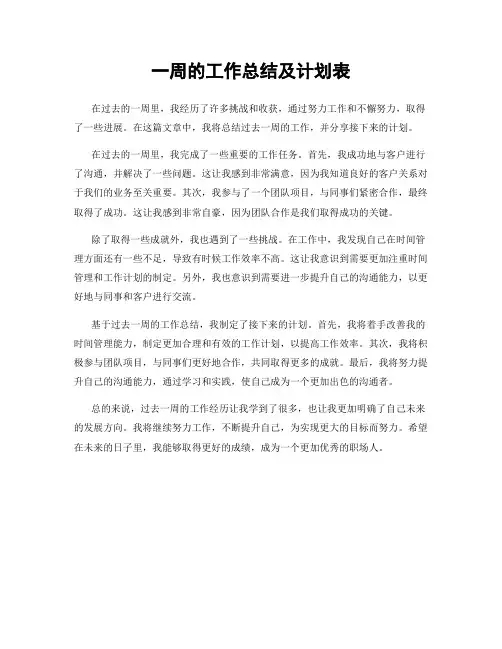 一周的工作总结及计划表