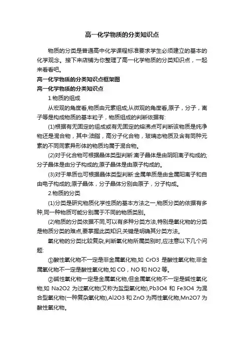 高一化学物质的分类知识点