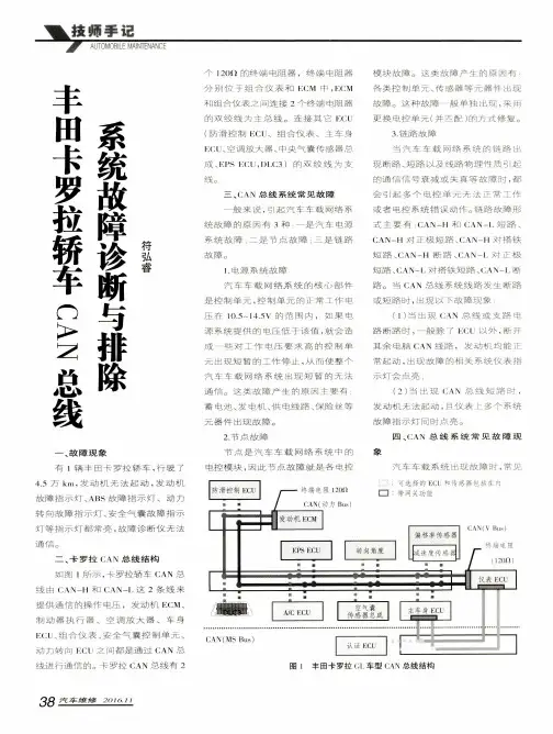 丰田卡罗拉轿车CAN总线系统故障诊断与排除