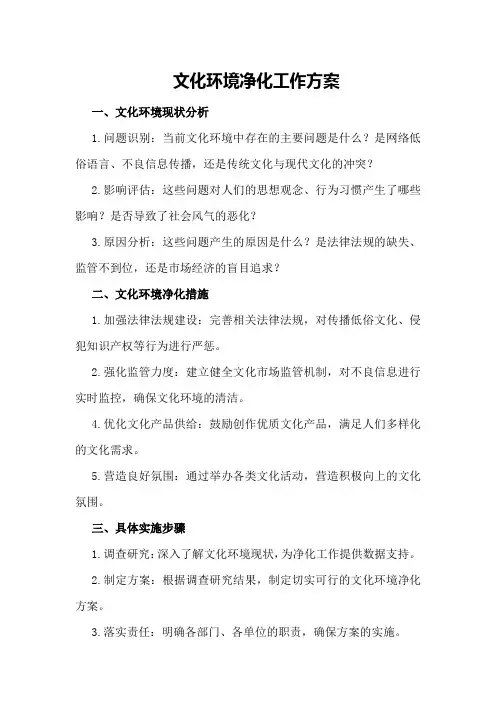 文化环境净化工作方案
