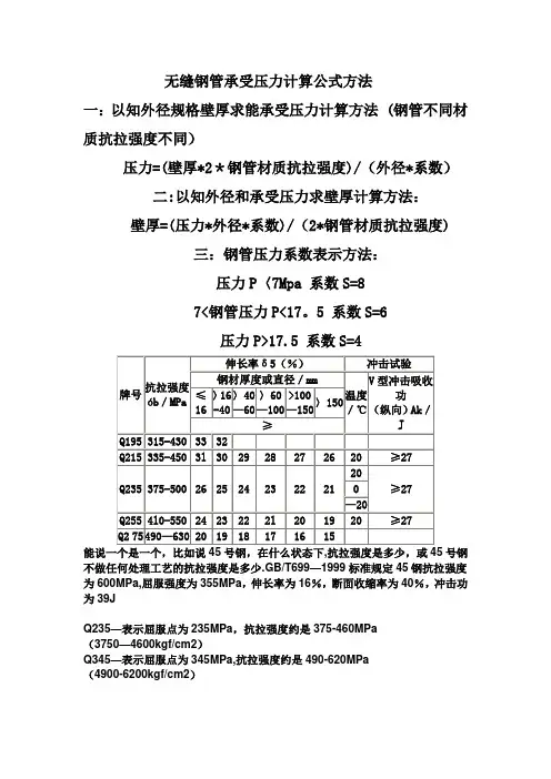 无缝钢管承受压力计算公式方法