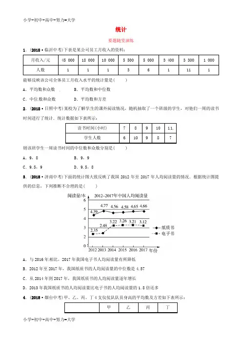 配套K12(东营专版)2019年中考数学复习 第八章 统计与概率 第一节 统计要题随堂演练