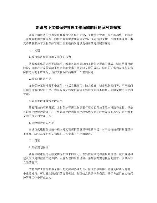 新形势下文物保护管理工作面临的问题及对策探究
