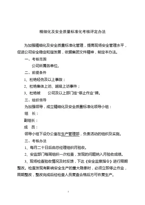 精细化及安全质量标准化考核评定办法