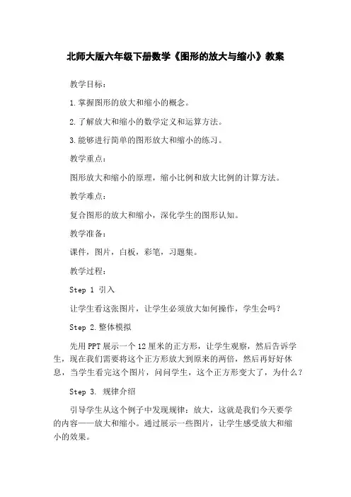 北师大版六年级下册数学《图形的放大与缩小》教案