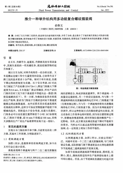 推介一种举升机构用多功能复合螺纹插装阀