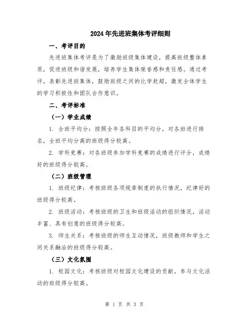 2024年先进班集体考评细则