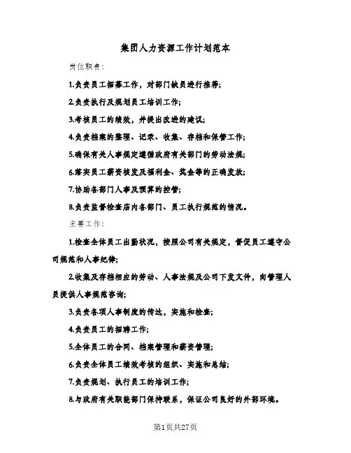 集团人力资源工作计划范本（四篇）