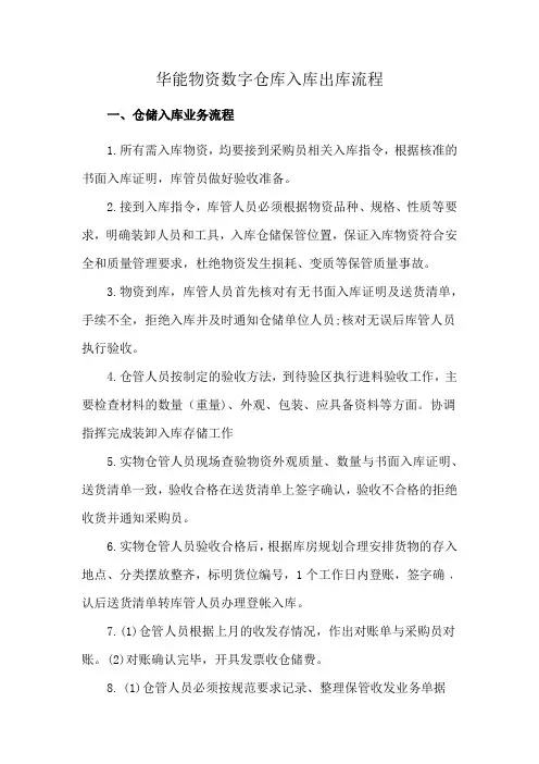华能物资数字仓库入库出库流程