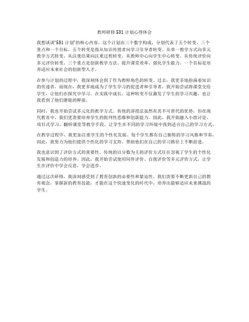 教师研修531计划心得体会