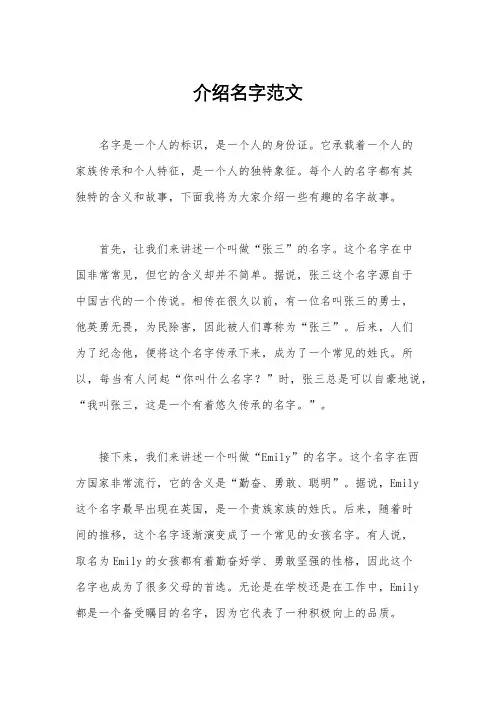 介绍名字范文