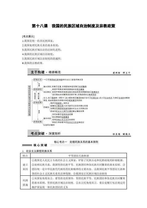 2015届高三政治一轮复习精品教案：3.7我国的民族区域自治制度及宗教政策(必修2)