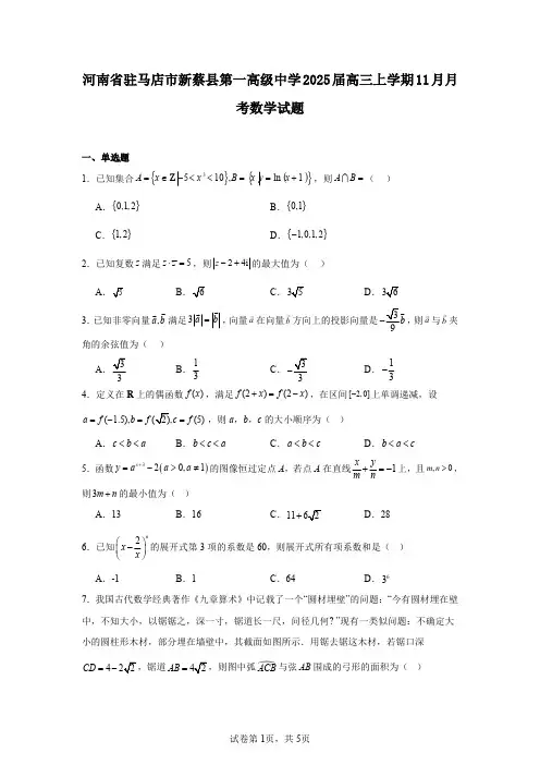 河南省驻马店市新蔡县第一高级中学2025届高三上学期11月月考数学试题