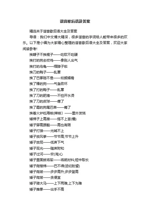 谐音歇后语及答案