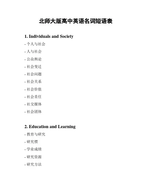 北师大版高中英语名词短语表