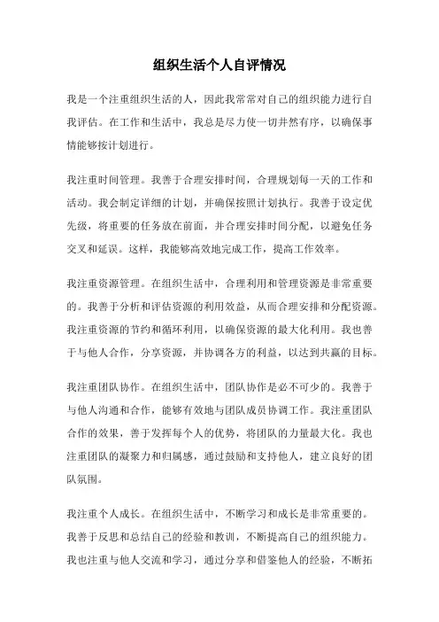 组织生活个人自评情况