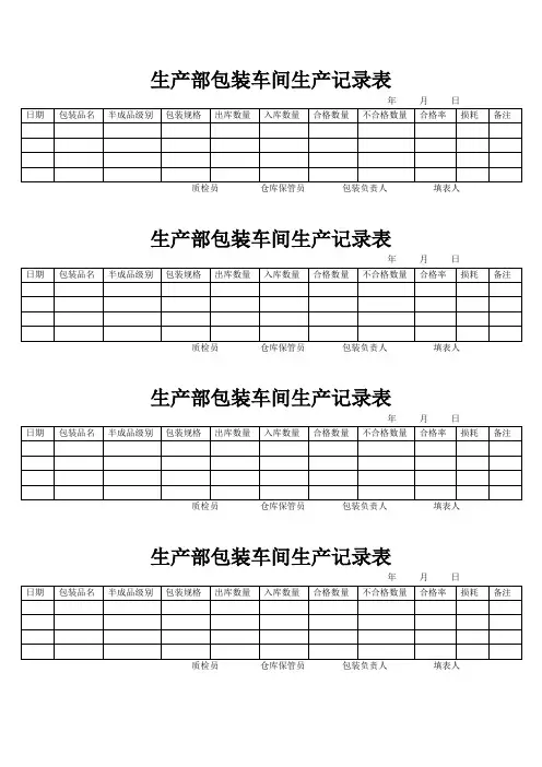 茶叶包装车间生产记录表
