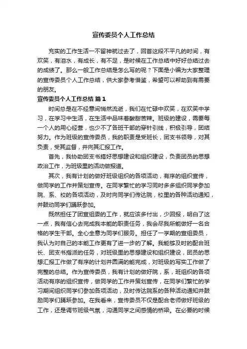 宣传委员个人工作总结（精选10篇）