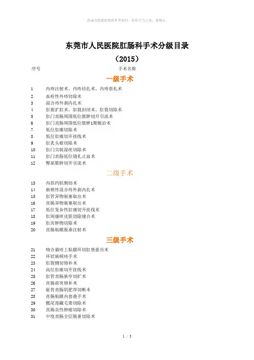 肛肠科手术分级