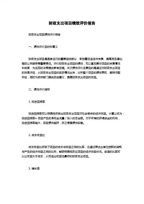 财政支出项目绩效评价报告