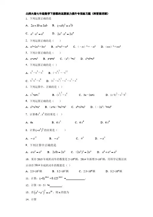 北师大版七年级数学下册幂的运算能力提升专项练习题(附答案详解)