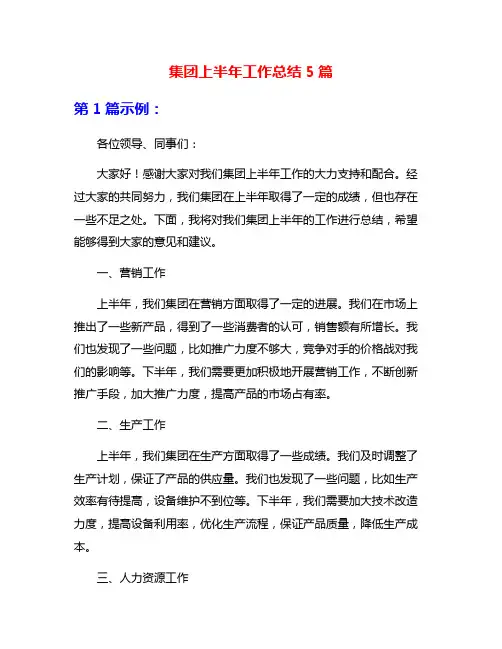 集团上半年工作总结5篇