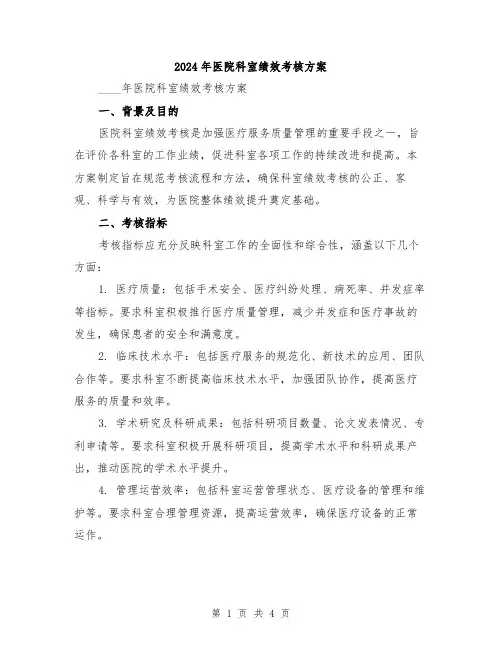 2024年医院科室绩效考核方案