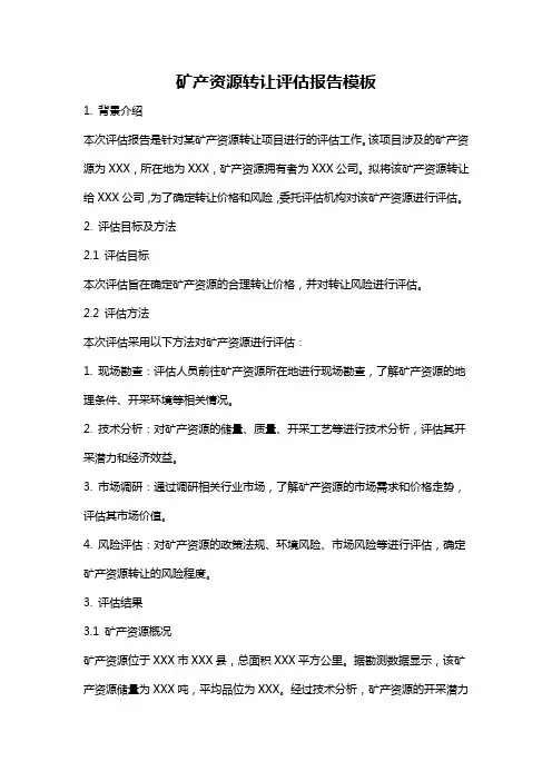 矿产资源转让评估报告模板