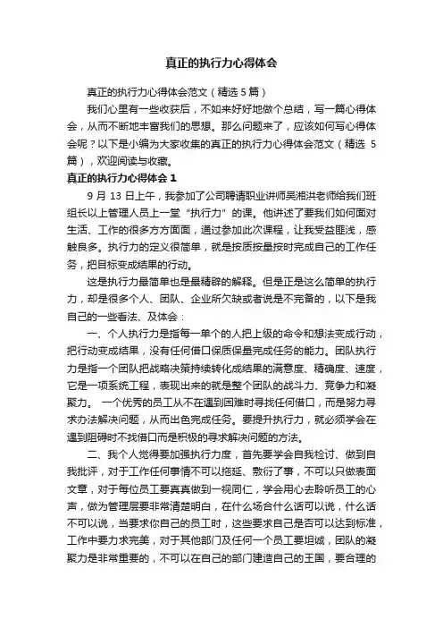 真正的执行力心得体会范文（精选5篇）