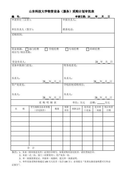 物资设备采购计划审批表