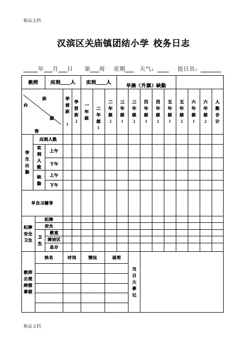 最新小学校务日志(表格)