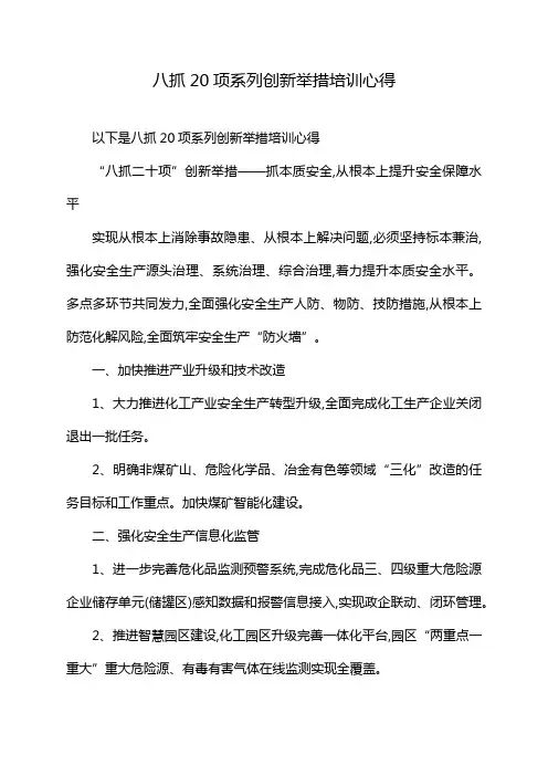 八抓20项系列创新举措培训心得