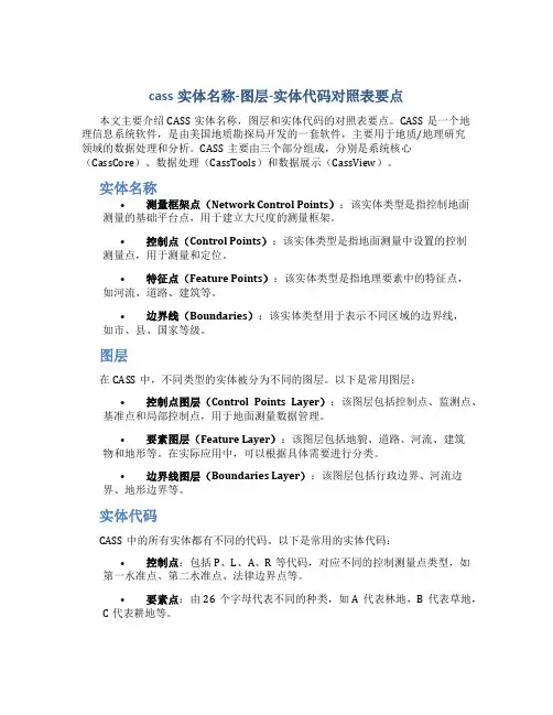 cass实体名称-图层-实体代码对照表要点