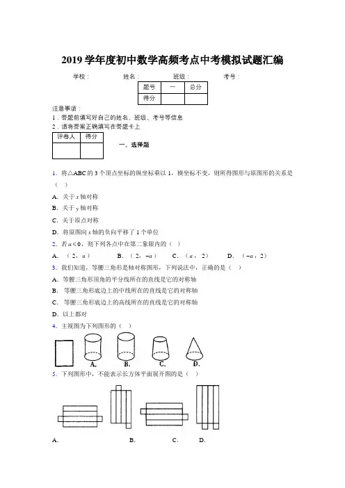 2019学年度初中数学高频考点中考模拟试题汇编298100