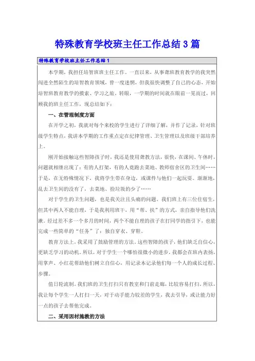 特殊教育学校班主任工作总结3篇