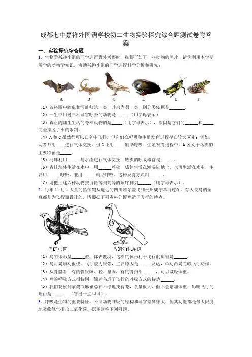 成都七中嘉祥外国语学校初二生物实验探究综合题测试卷附答案