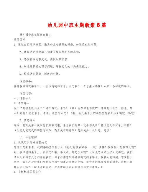 幼儿园中班主题教案6篇