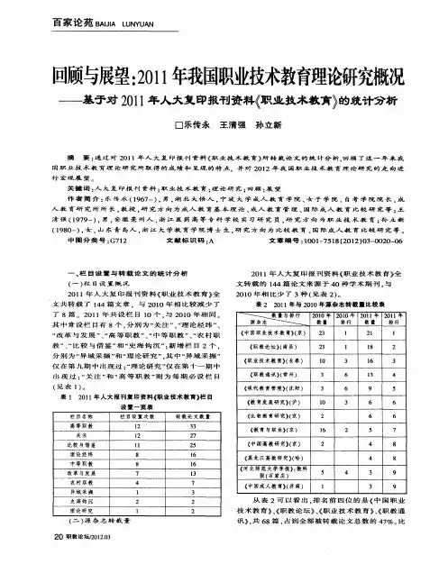 回顾与展望：2011年我国职业技术教育理论研究概况——基于对2011年人大复印报刊资料《职业技术教育》的