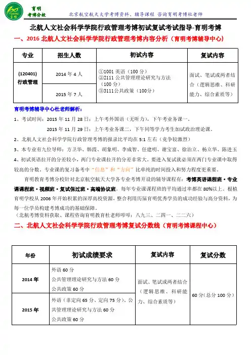 北航人文社会科学院行政管理考博导师信息考试内容专业课笔记-育明考研考博