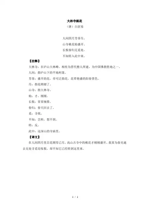 三年级语文下册人教版-《大林寺桃花》诗词解析
