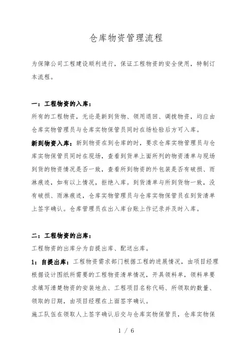 工程项目仓库物资管理流程,仓库物资管理规范与操作指引
