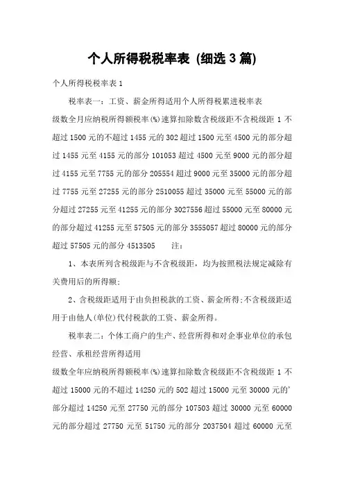 个人所得税税率表 (细选3篇)