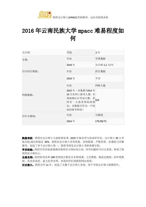 2016年云南民族大学mpacc难易程度如何