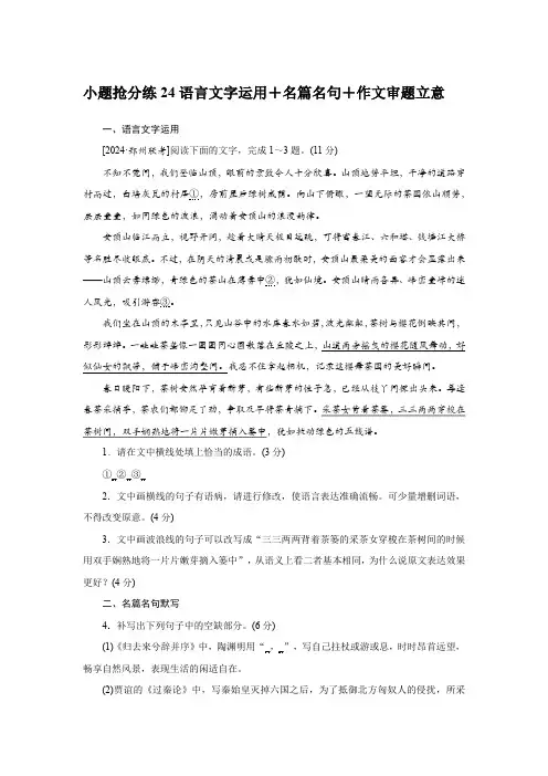 2025届高考语文小题抢分练24语言文字运用+名篇名句+文言词语