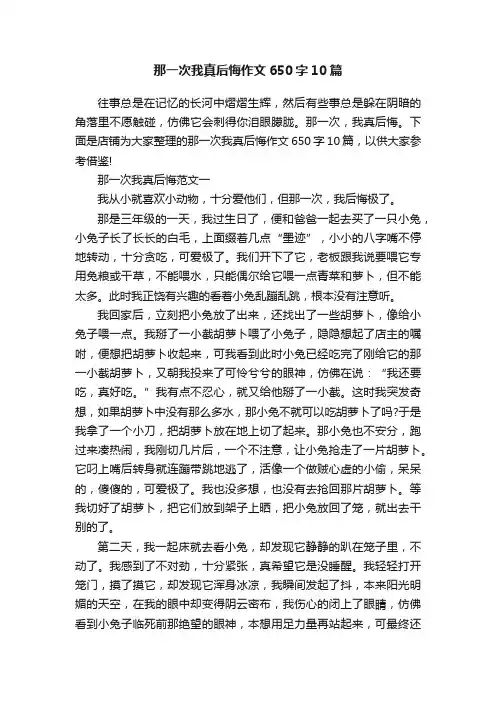 那一次我真后悔作文650字10篇