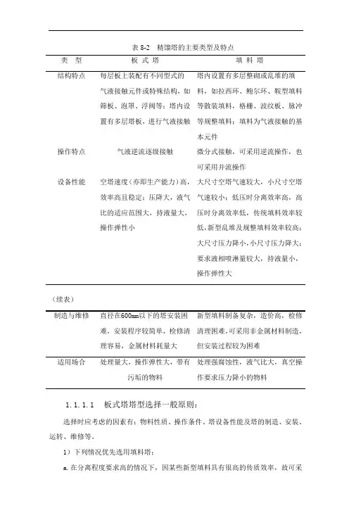 板式塔和填料塔对比