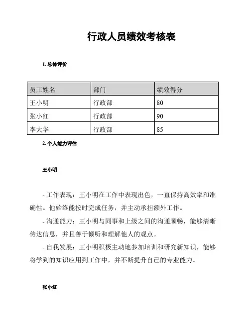 行政人员绩效考核表