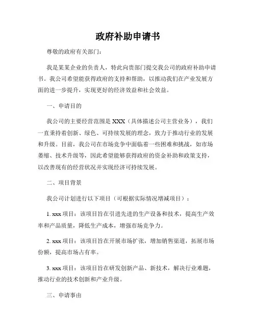 政府补助申请书